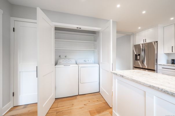 Interior, Recessed Lighting, Utility Closets, Washer, Wood Texture Flooring