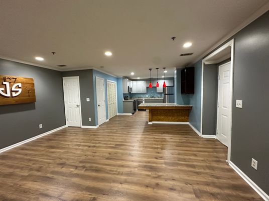 Interior, Kitchen, Pendant Lights, Recessed Lighting, Wood Texture Flooring