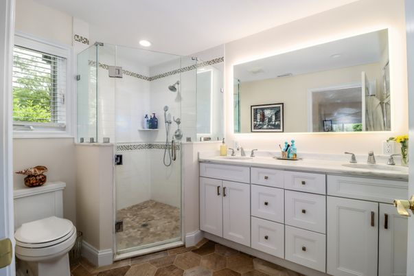 Bathroom, Dual Sink Vanities, Glass Shower, Interior, Recessed Lighting