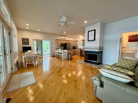 Dining room, Interior, Kitchen, Recessed Lighting, Stainless Steel Appliances, Wood Texture Flooring