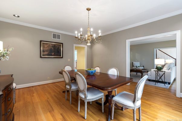Chandelier, Dining room, Interior, Living room, Recessed Lighting, Wood Texture Flooring