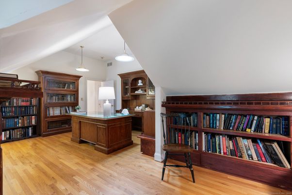 Home Office, Interior, Pendant Lights, Wood Texture Flooring