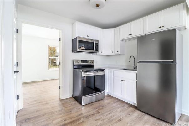 Interior, Kitchen, Stainless Steel Appliances, Wood Texture Flooring