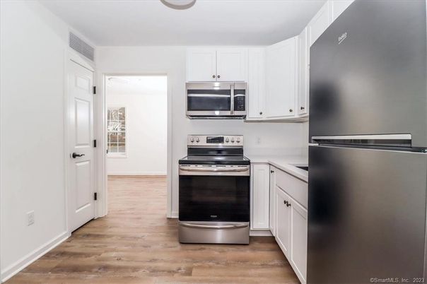 Interior, Kitchen, Stainless Steel Appliances, Wood Texture Flooring