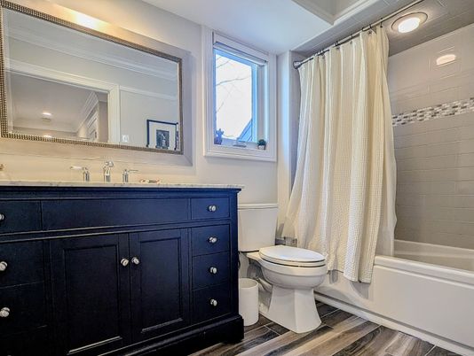 Bathroom, Interior, Recessed Lighting, Wood Texture Flooring