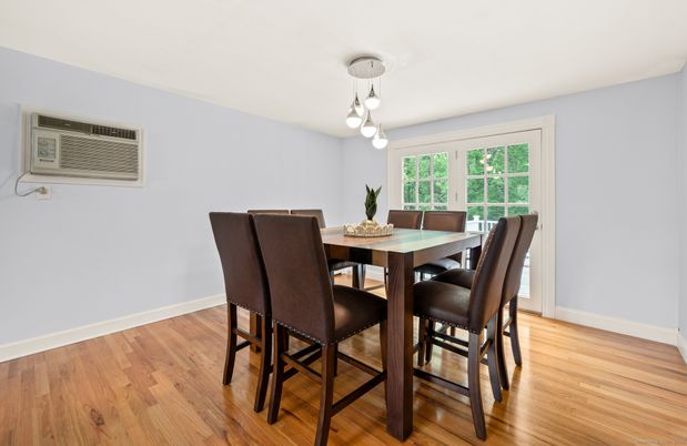 Dining room, Interior, Pendant Lights, Wood Texture Flooring