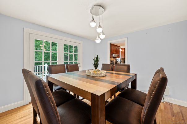 Dining room, Interior, Pendant Lights, Wood Texture Flooring