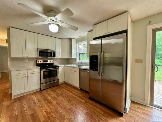Interior, Kitchen, Stainless Steel Appliances, Wood Texture Flooring