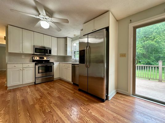 Interior, Kitchen, Stainless Steel Appliances, Wood Texture Flooring
