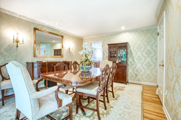 Dining room, Interior, Recessed Lighting, Wood Texture Flooring