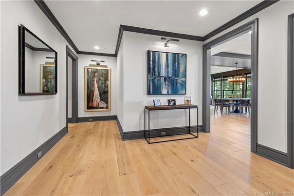 Dining room, Interior, Recessed Lighting, Wood Texture Flooring