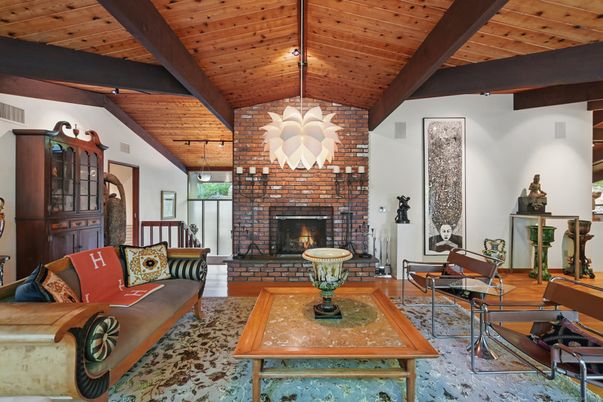 Fireplace, Interior, Living room, Stone Walls, Wooden Beams, Wooden Ceilings, Wood Texture Flooring