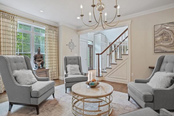 Chandelier, Interior, Living room, Recessed Lighting, Wood Texture Flooring