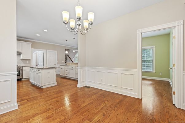 Chandelier, Interior, Kitchen, Pendant Lights, Recessed Lighting, Wood Texture Flooring