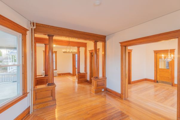 Chandelier, Empty room, Interior, Pendant Lights, Wood Texture Flooring