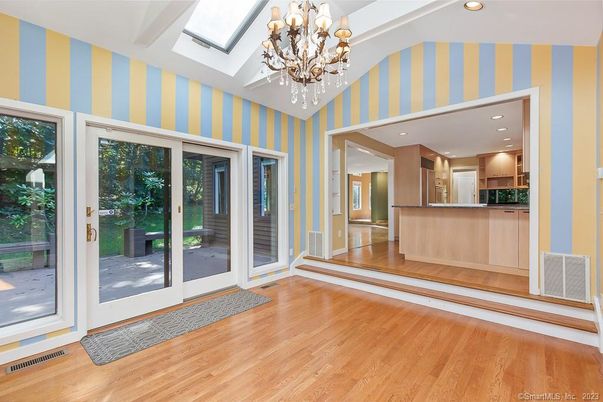Chandelier, Interior, Kitchen, Recessed Lighting, Wood Texture Flooring