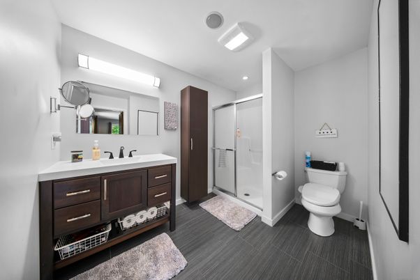 Bathroom, Dual Sink Vanities, Glass Shower, Interior, Recessed Lighting