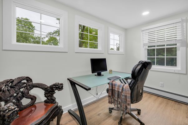 Home Office, Interior, Recessed Lighting, Wood Texture Flooring