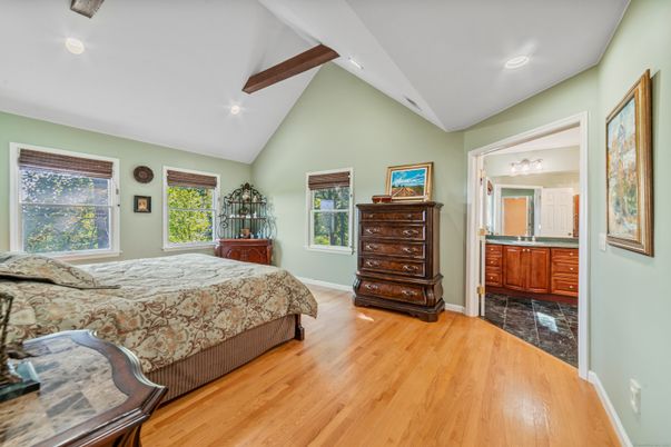 Bedroom, Interior, Recessed Lighting, Wooden Beams, Wood Texture Flooring