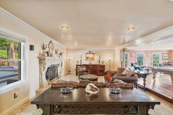 Billiard Table, Fireplace, Game Room, Interior, Living room, Recessed Lighting