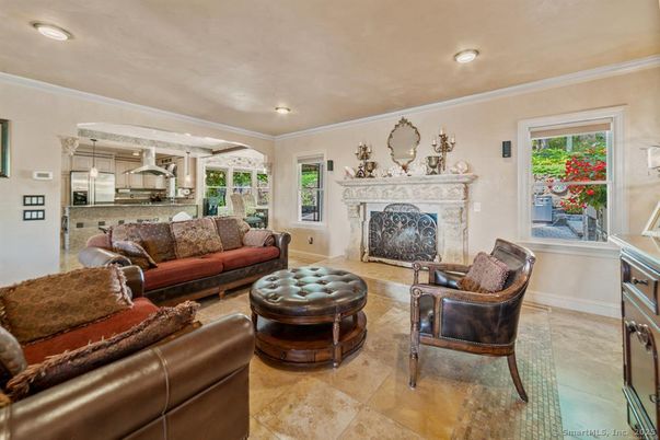 Fireplace, Interior, Kitchen, Living room, Recessed Lighting