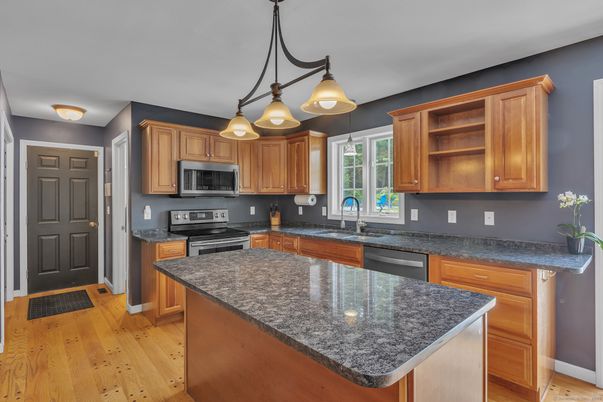 Interior, Kitchen, Pendant Lights, Stainless Steel Appliances, Wood Texture Flooring