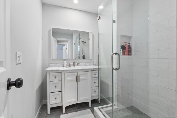 Bathroom, Glass Shower, Interior, Recessed Lighting