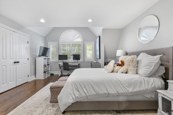 Bedroom, Home Office, Interior, Recessed Lighting, Wood Texture Flooring