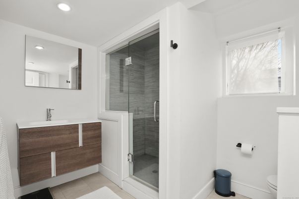 Bathroom, Glass Shower, Interior, Recessed Lighting