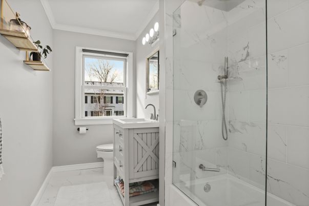 Bathroom, Glass Shower, Interior, Marble Walls