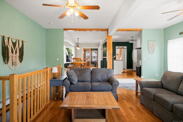 Dining room, Interior, Living room, Pendant Lights, Wood Texture Flooring