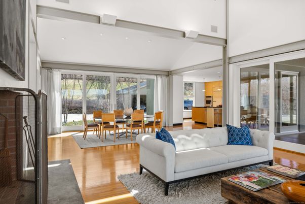 Dining room, Interior, Kitchen, Living room, Recessed Lighting, Wood Texture Flooring