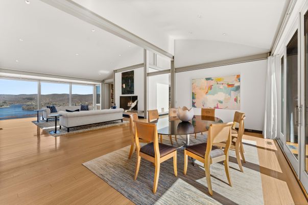 Dining room, Fireplace, Interior, Living room, Recessed Lighting, Wood Texture Flooring