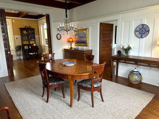 Dining room, Interior, Pendant Lights, Wood Texture Flooring