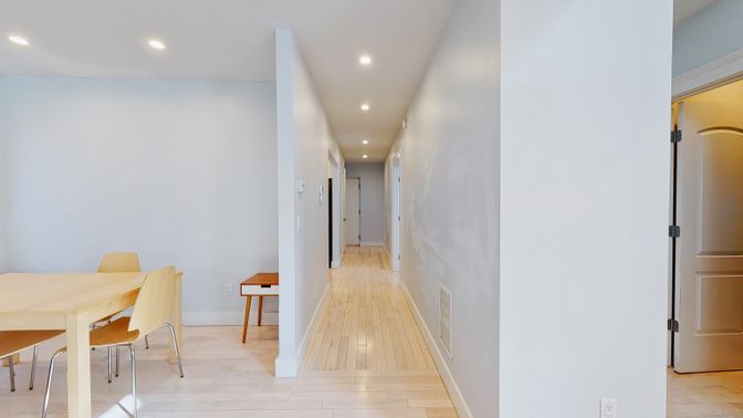 Dining room, Interior, Recessed Lighting, Wood Texture Flooring