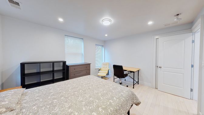 Bedroom, Home Office, Interior, Recessed Lighting, Wood Texture Flooring