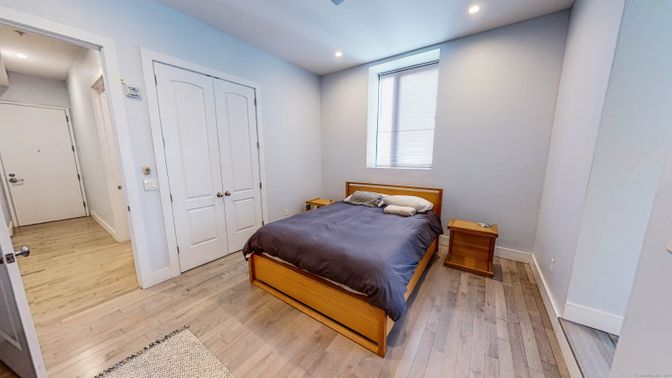 Bedroom, Interior, Recessed Lighting, Wood Texture Flooring