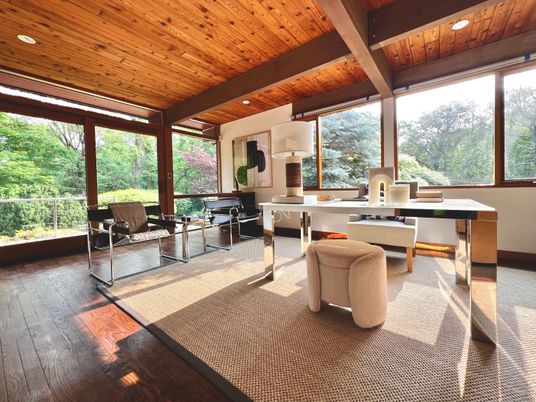 Home Office, Interior, Recessed Lighting, Wooden Beams, Wooden Ceilings, Wood Texture Flooring