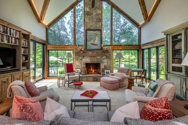 Fireplace, Interior, Living room, Stone Walls, Sun Room