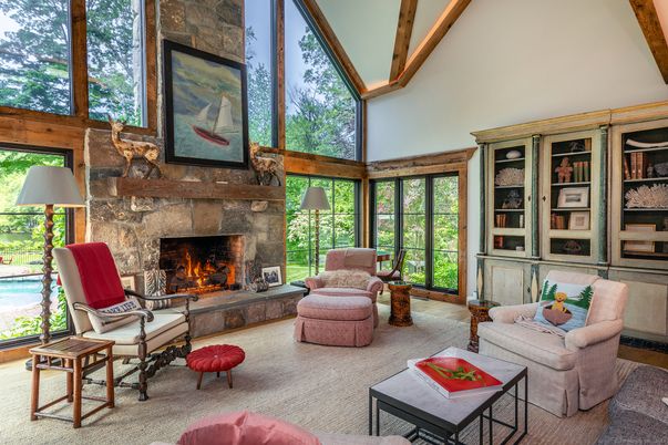 Fireplace, Interior, Living room, Stone Walls, Sun Room