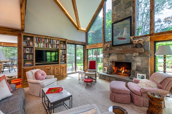 Fireplace, Interior, Living room, Stone Walls, Wooden Beams