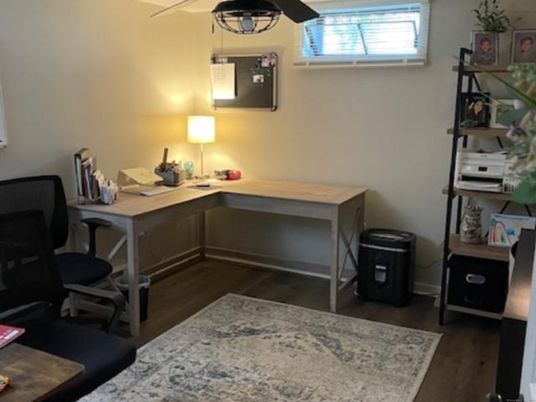 Home Office, Interior, Pendant Lights, Wood Texture Flooring