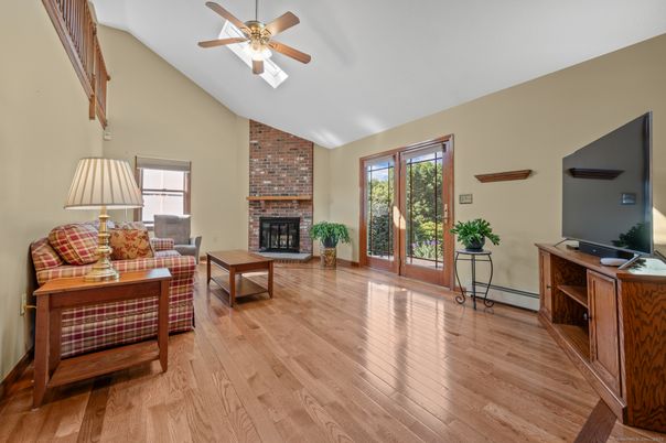 Fireplace, Interior, Living room, Stone Walls, Wood Texture Flooring