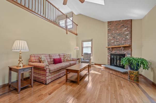 Fireplace, Interior, Living room, Stone Walls, Wood Texture Flooring