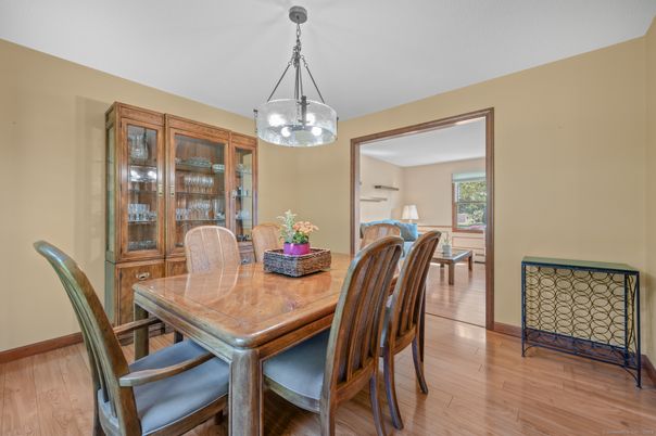 Dining room, Interior, Pendant Lights, Wood Texture Flooring