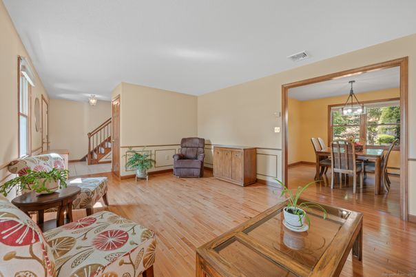 Dining room, Interior, Pendant Lights, Wood Texture Flooring