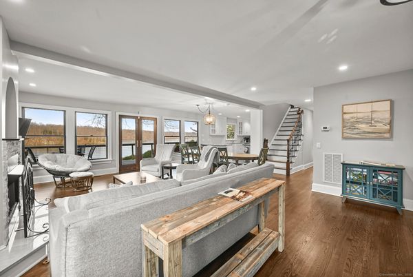 Dining room, Interior, Living room, Pendant Lights, Recessed Lighting, Wood Texture Flooring