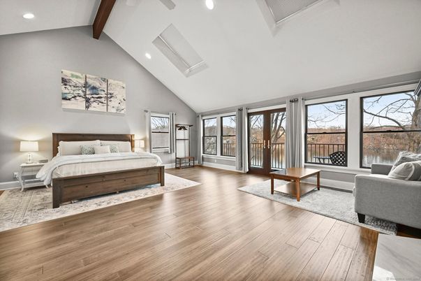 Bedroom, Interior, Recessed Lighting, Wooden Beams, Wood Texture Flooring