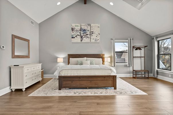 Bedroom, Interior, Recessed Lighting, Wood Texture Flooring