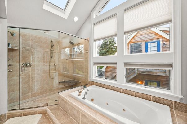 Bathroom, Fireplace, Glass Ceilings, Glass Shower, Interior, Recessed Lighting
